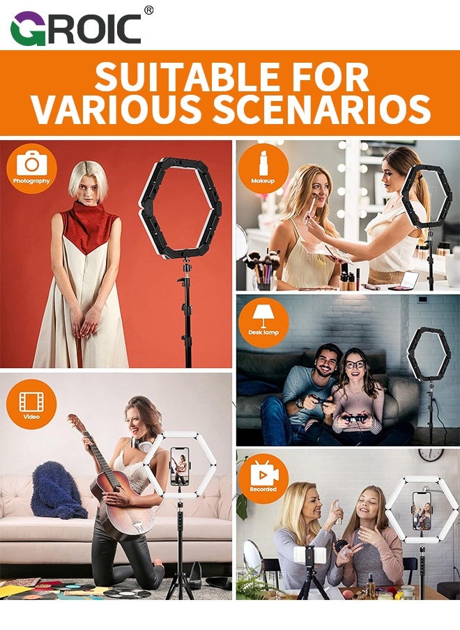 Splicing 5-Pnel LED Light Foldble Lamp Pgrphy Fill Light with 3 Lighting Modes Brightness djustment Tripod Phone Lamp for Selfie Video