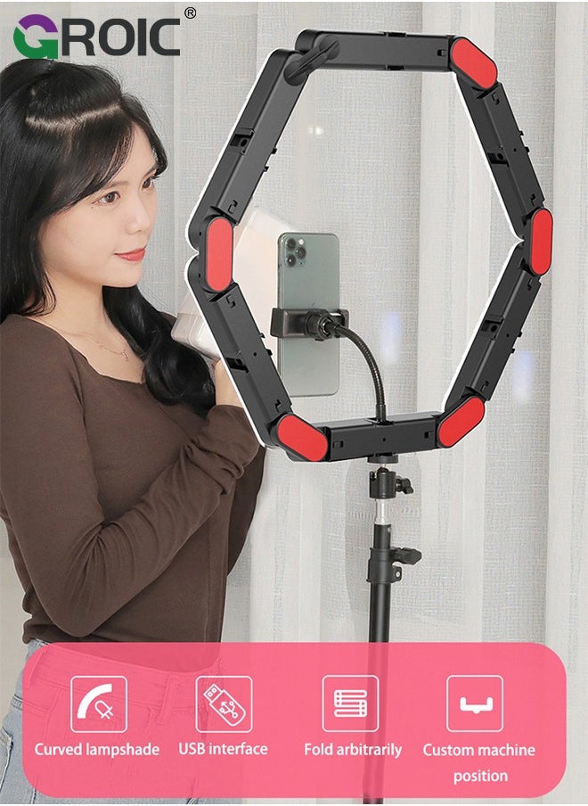 Splicing 5-Pnel LED Light Foldble Lamp Pgrphy Fill Light with 3 Lighting Modes Brightness djustment Tripod Phone Lamp for Selfie Video