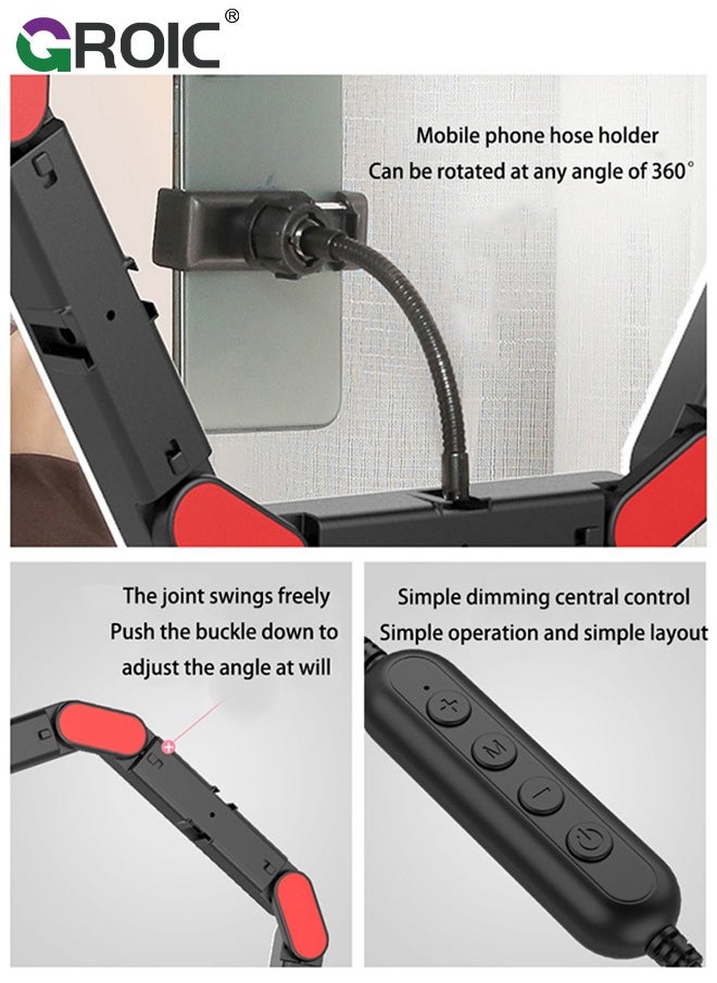 Splicing 5-Pnel LED Light Foldble Lamp Pgrphy Fill Light with 3 Lighting Modes Brightness djustment Tripod Phone Lamp for Selfie Video