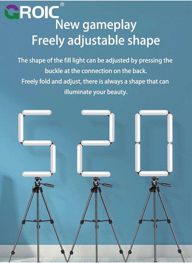 Splicing 5-Pnel LED Light Foldble Lamp Pgrphy Fill Light with 3 Lighting Modes Brightness djustment Tripod Phone Lamp for Selfie Video