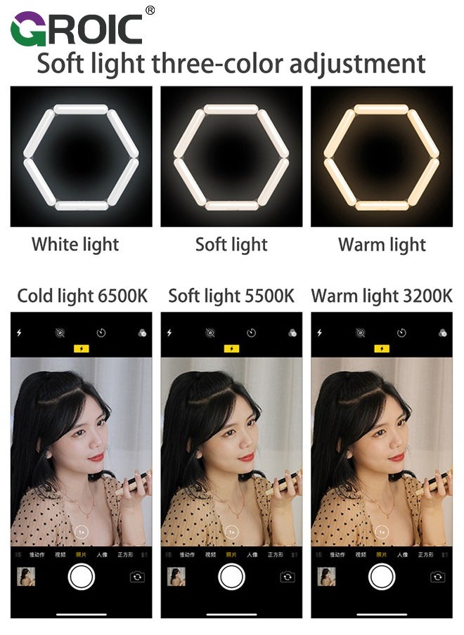 Splicing 5-Pnel LED Light Foldble Lamp Pgrphy Fill Light with 3 Lighting Modes Brightness djustment Tripod Phone Lamp for Selfie Video