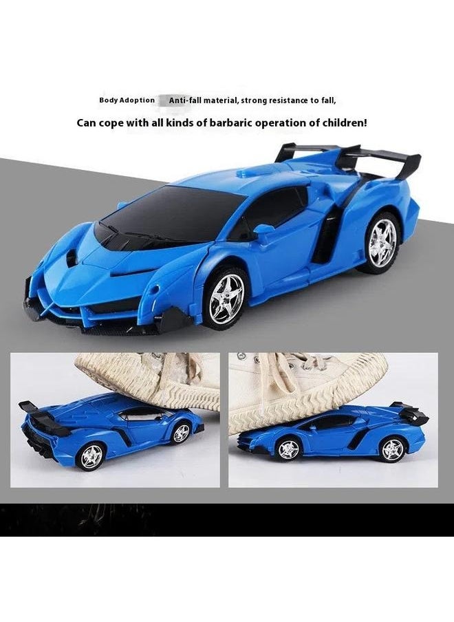 Blue Remote Control Transform Car Robot Toy for Boys Teens Christmas Toys 360°Rotating Race Car Xmas Gifts Stocking Stuffers for Boys Girls Party Favors，2-In-1 Remote Control Car And Transformation Robot Model Kit