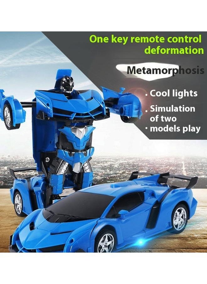 Blue Remote Control Transform Car Robot Toy for Boys Teens Christmas Toys 360°Rotating Race Car Xmas Gifts Stocking Stuffers for Boys Girls Party Favors，2-In-1 Remote Control Car And Transformation Robot Model Kit