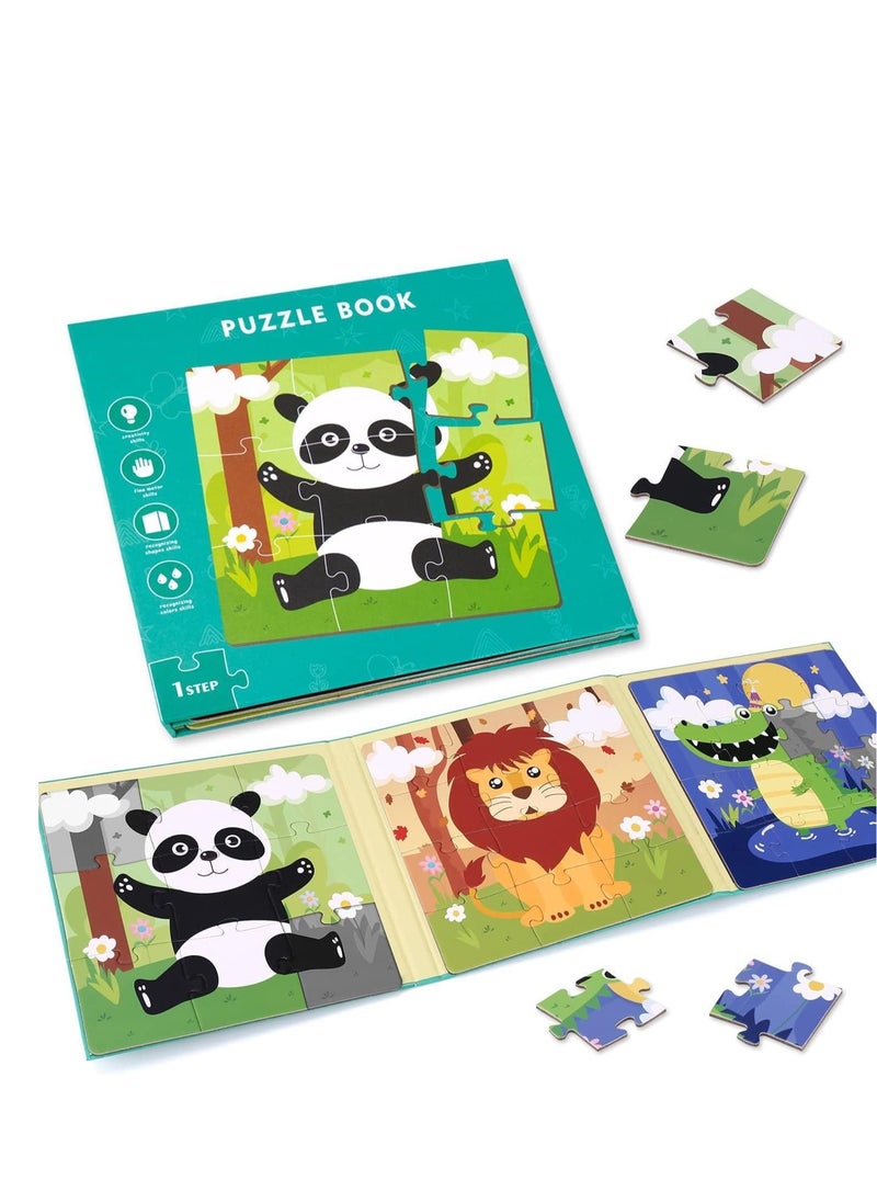 Magnetic Puzzles for Kids Ages 3 4 5, Advanced Version 9-12-16 Piece Animal Wooden Jigsaw Book Toddlers, Travel Games, Preschool Educational Learning Toys