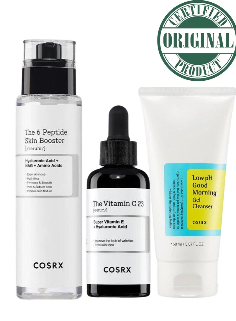 Radiant Glow Set - The 6 Peptide Skin Booster - Vitamin C 23 Serum - Low pH Good Morning Gel Cleanser - Embrace Effortless Radiance for Your Skin 320ml