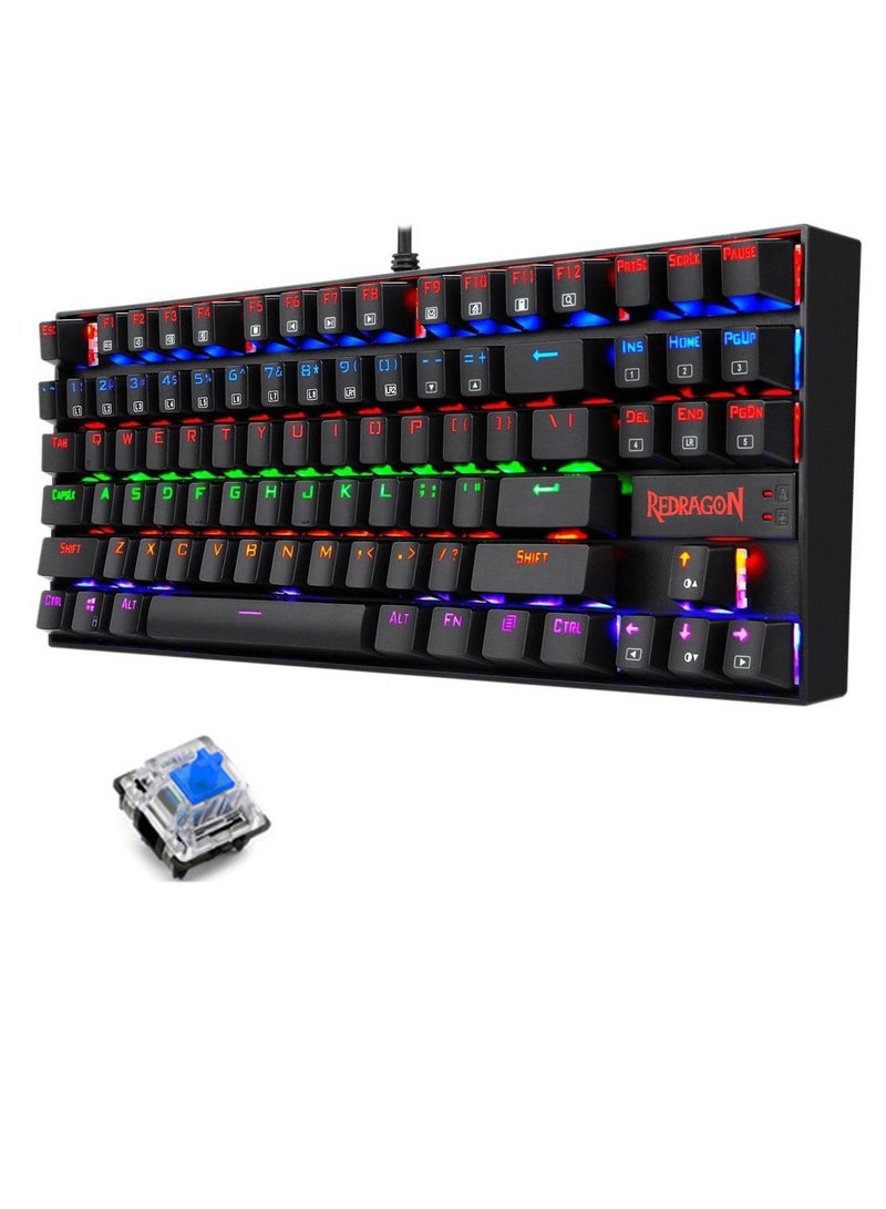 K552 Kumara Mechanical Gaming Keyboard – Rainbow  Backlight – Switch – 87 Key TKL Design – (AR / EN Key ) | Black