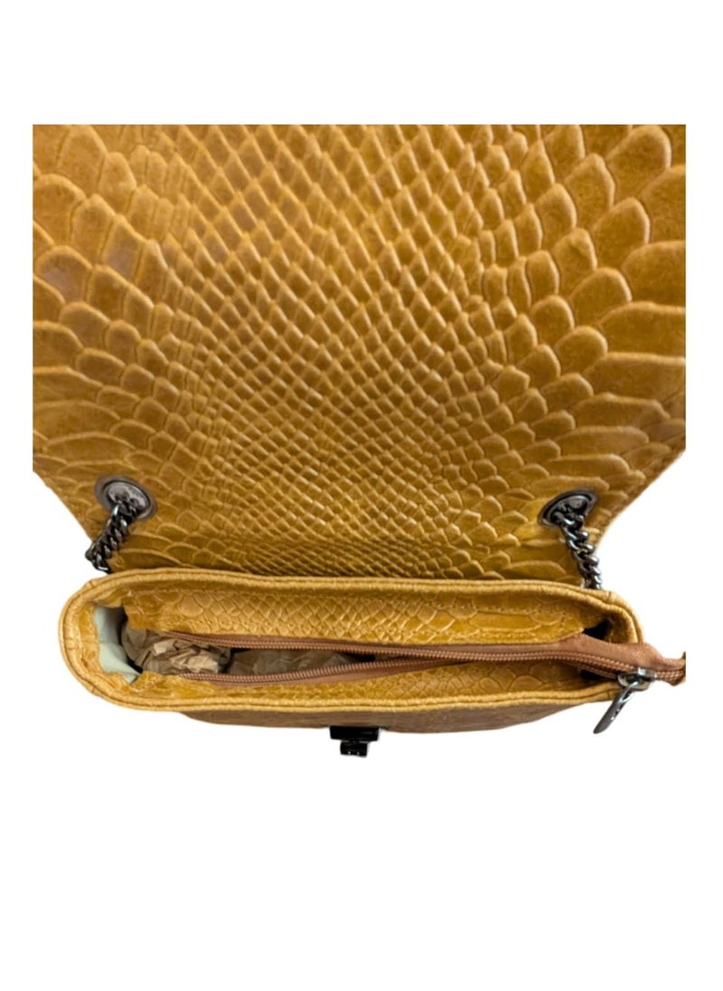 Mustard Handbag, Genuine Real Leather, Made in Italy