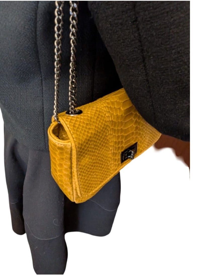 Mustard Handbag, Genuine Real Leather, Made in Italy