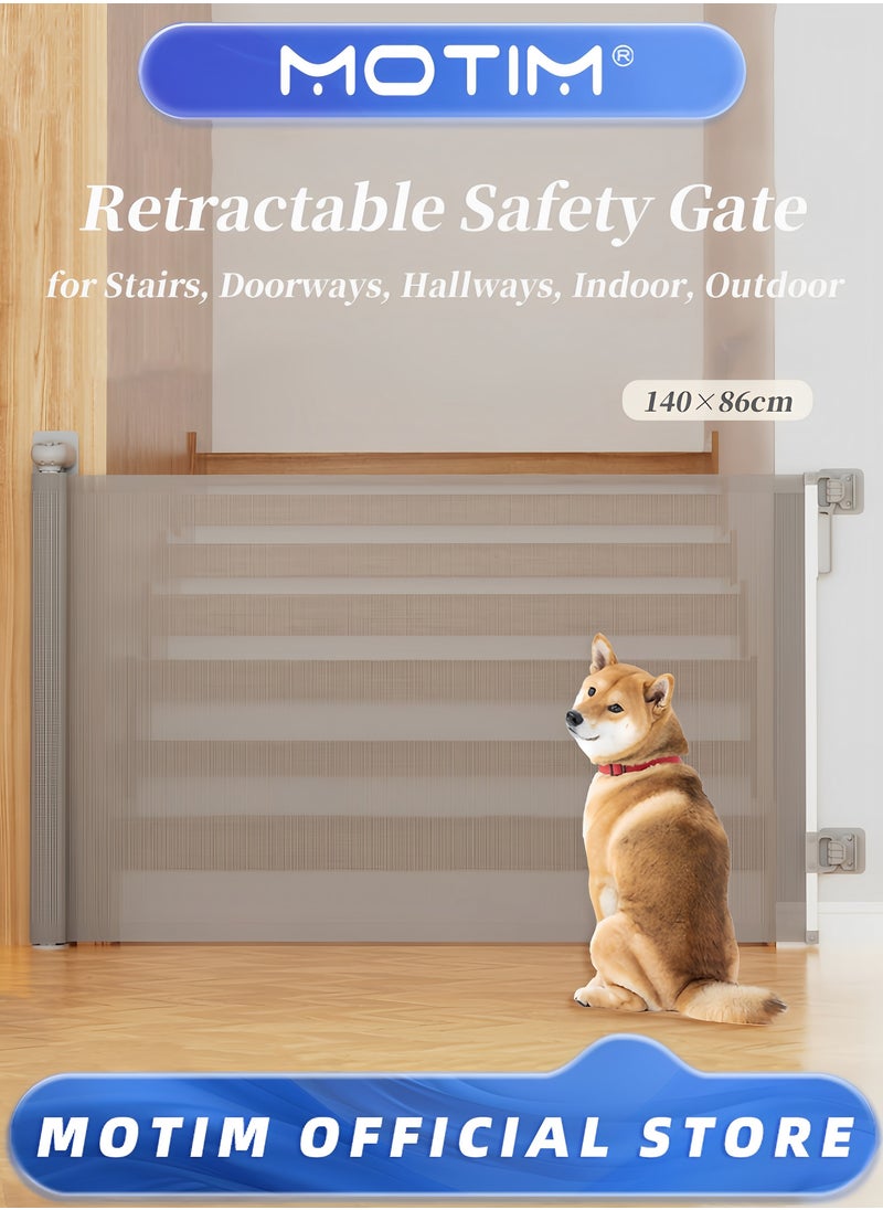 Retractable Baby Gate Baby Gate for Smooth Wall No Drilling 86CM Tall Extra Wide Safety Kids or Pets Gate Extends up to 140CM Wide for Stairs Doorways Hallways Indoor Outdoor