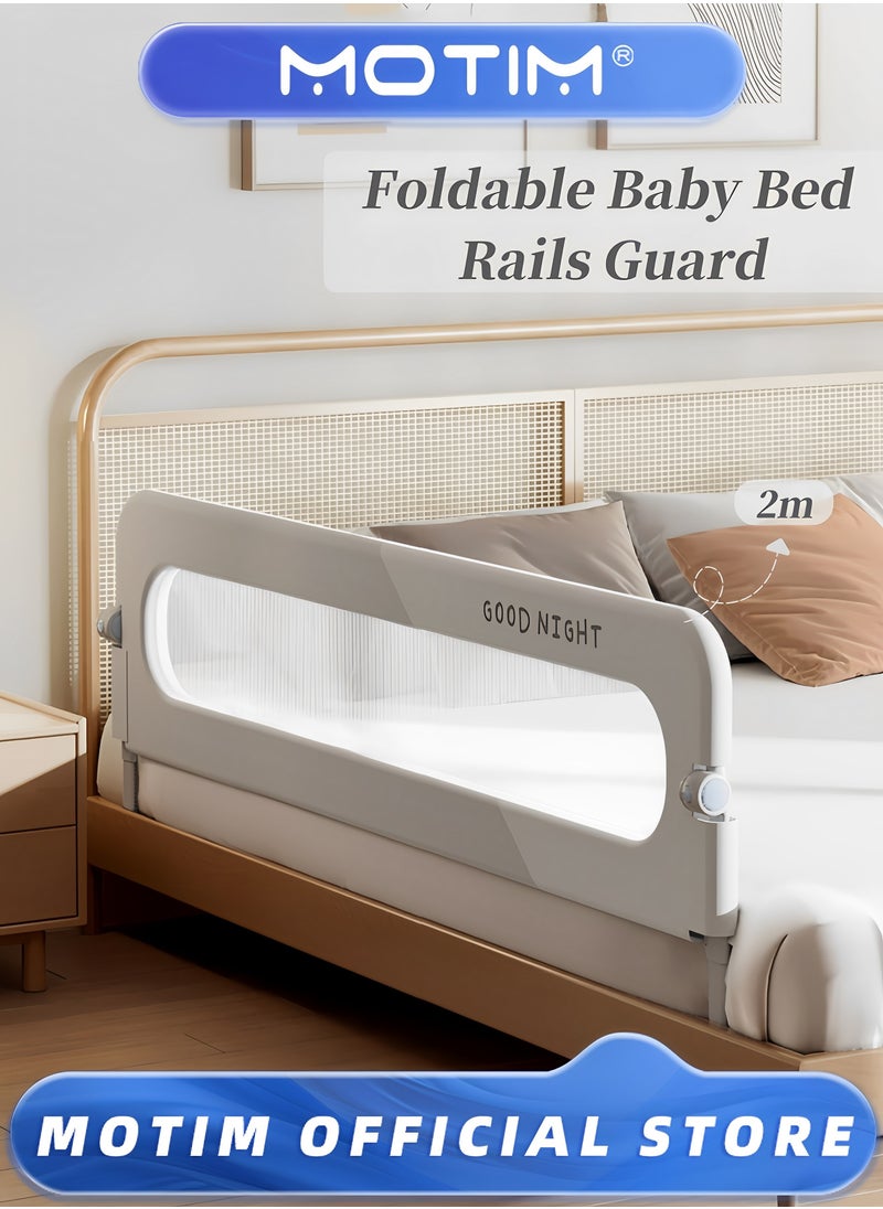 Foldable Baby Bed Rails Guard Safety Bed Fence Protector Rail Adjustable Heights and Swing Down Bedrail Extra Tall Child Safety Side Railing Guards for Kids(2M)