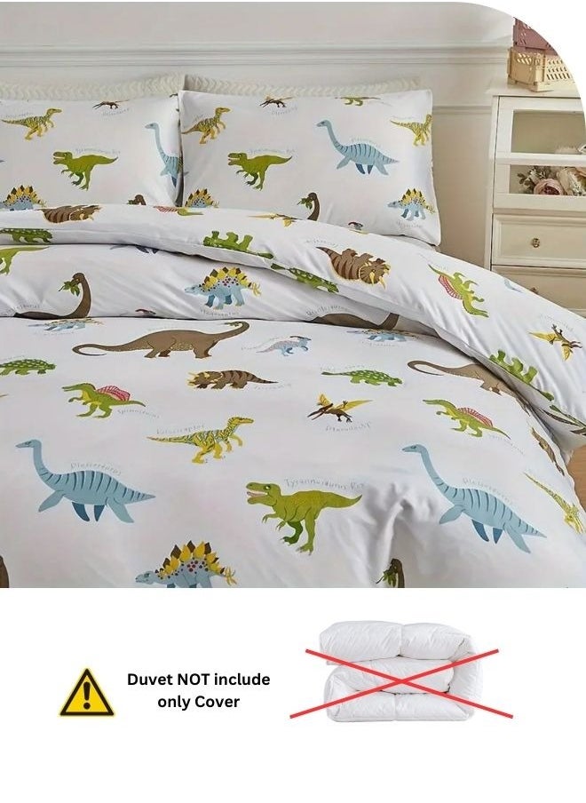 Single size 4 piece bedding set with dinosaur pattern duvet cover.