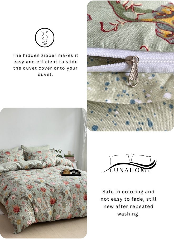 Queen-Size 6 Piece Flower Pattern Duvet Cover in Khaki, featuring a vibrant red floral bedding set.