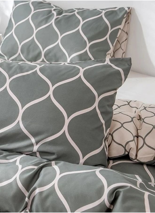 Single size 4 Piece Geometric Pattern Duvet Cover Set Gray & Cream Bedding Set Reversible style.