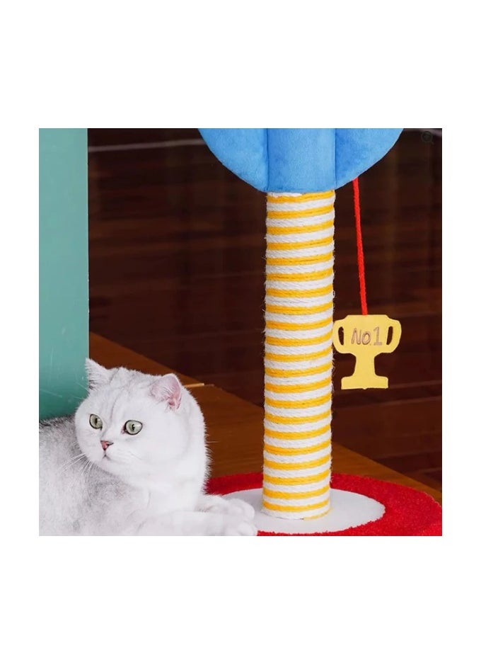 Cat Tree and Scratch Post, Blue, Yellow and Red color, 32cm x 32cm x 57cm