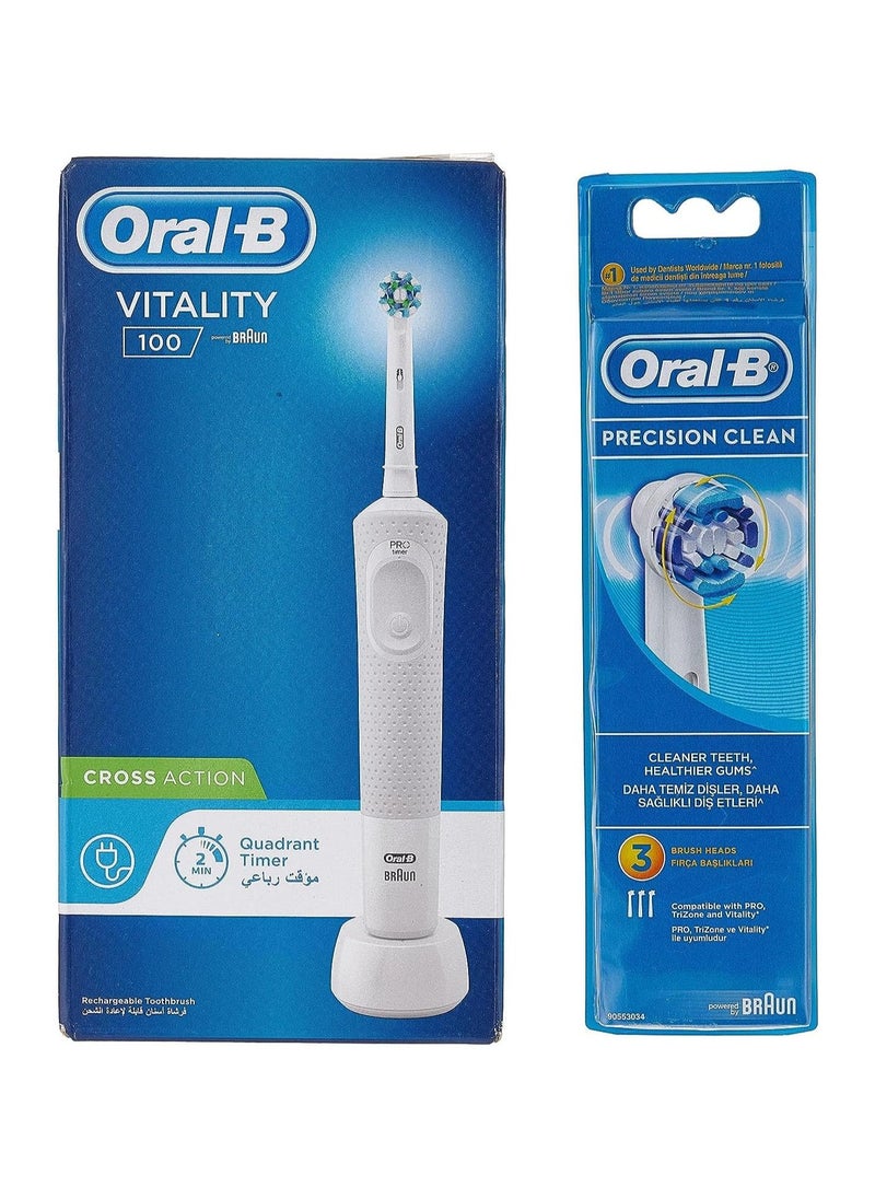 Vitality D100 Box Crossaction Rechargeable Toothbrush + Eb 20 2+1 Brush Head Bundle