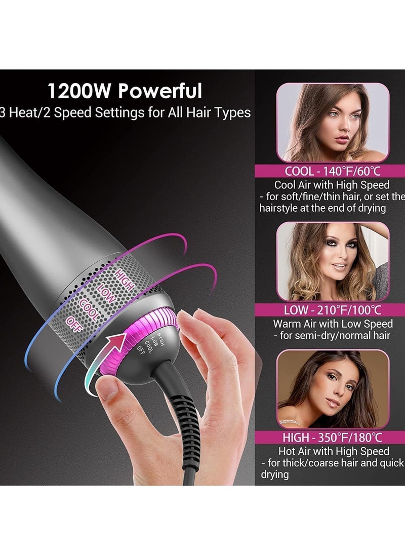 REBENUO RE-KLD806 1200W Hair Dryer Brush Salon & Home 3-In-1 Hot Air Styler Straightening & Curling Fast Heating Hair Styler Comb Brush Strong Wind Hair Blow Dryer. (Pink)