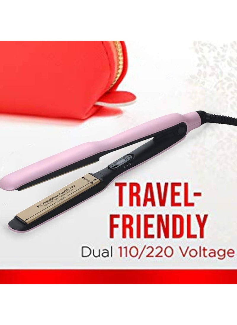 RE-2062 2-in-1 Hair Iron Flat PTC Ceramic Hair straightener & Curler Fast Heating Iron - Pink.