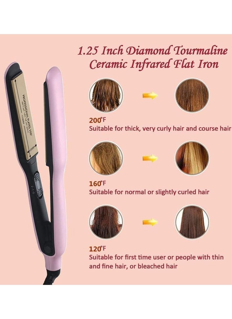 RE-2062 2-in-1 Hair Iron Flat PTC Ceramic Hair straightener & Curler Fast Heating Iron - Pink.