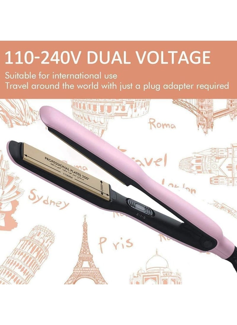 RE-2062 2-in-1 Hair Iron Flat PTC Ceramic Hair straightener & Curler Fast Heating Iron - Pink.