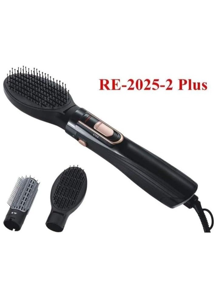 REBENUO 2-In-1 Hair Styler Set Hot Air 200W RE-2025-2Plus, 3 Speed Control Switches, Helps Detangle Coarse Hair, Light weight Designer & Comfortable to Use, 1200WPower. (Black)