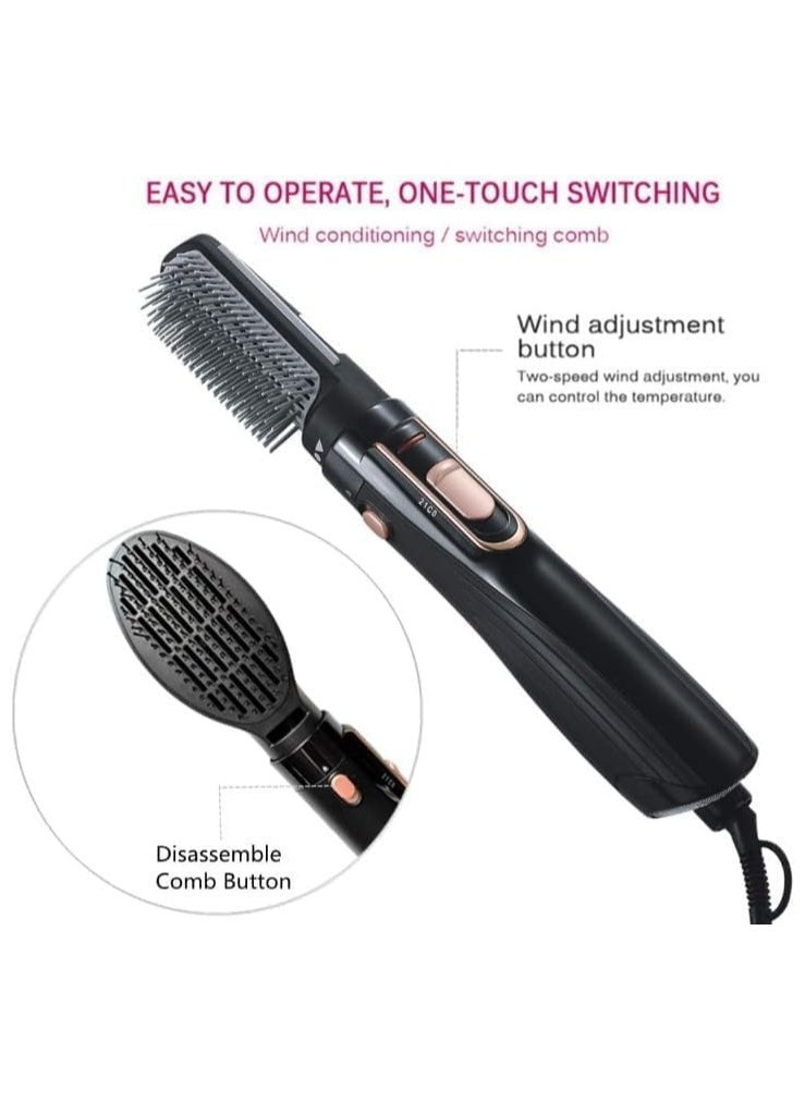 REBENUO 2-In-1 Hair Styler Set Hot Air 200W RE-2025-2Plus, 3 Speed Control Switches, Helps Detangle Coarse Hair, Light weight Designer & Comfortable to Use, 1200WPower. (Black)