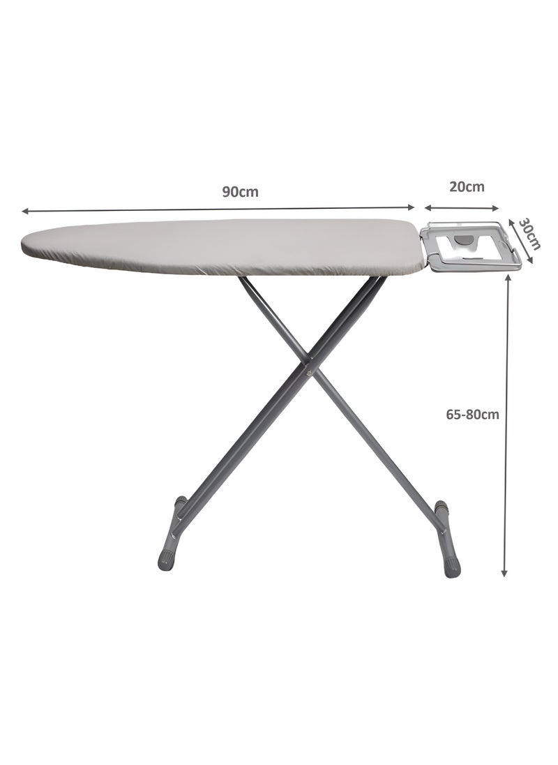 Strong 110x30cm Wobble Free Ironing Board , Adjustable Height, Foldable with Slicone Paded Iron Rest, Heavy Duty 32mm and 25mm Metal Frame, Space-Saving for Home, Laundry Room, Dorm Use – Grey