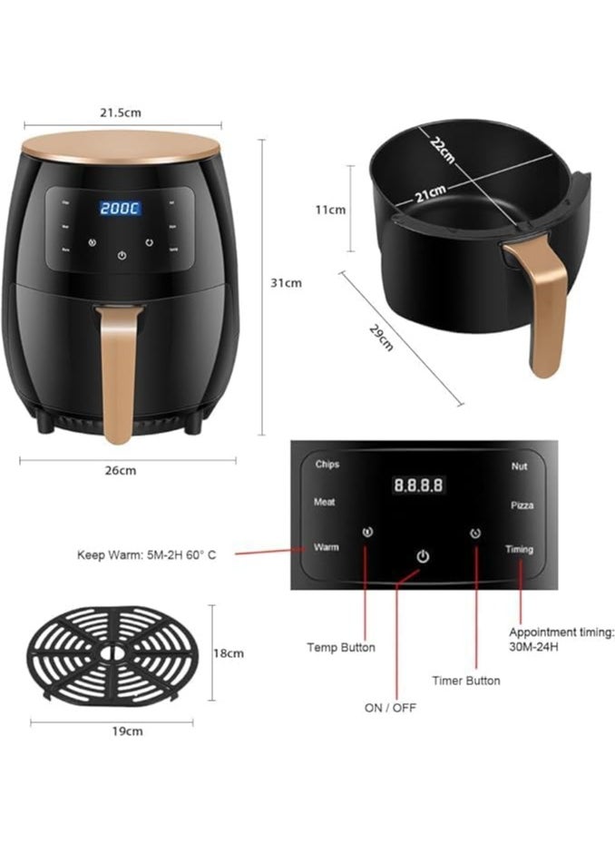 Air Fryer Black 6L Multifunctional Digital Touch Air Fryer,Air Fryer Black (2400, Watts)