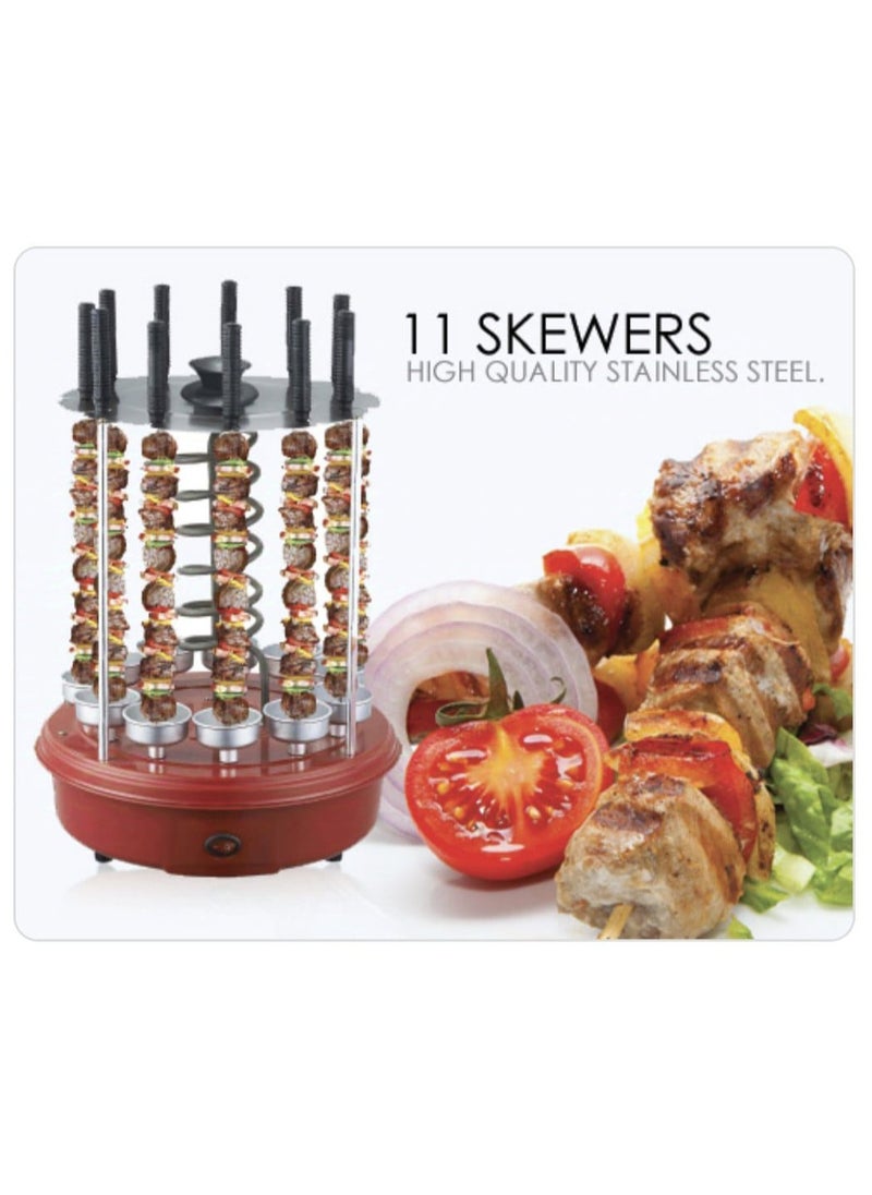 11 Forks Electric BBQ Kebab Grill Machine - Vertical Electric Grill, Rotating Barbecue Grill, Indoor Kebab Maker with Skewers, Smokeless Rotisserie for Meat, Vegetables, and Shawarma