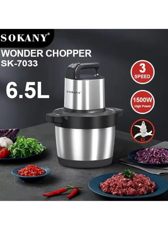 Sokany SK-7033 Meat Grinder Low Noise Chopping Meat Blender. 6.5L, Stainless Steel , 1500 Watt + Sokany 3 IN 1 Waffle Maker Bundle