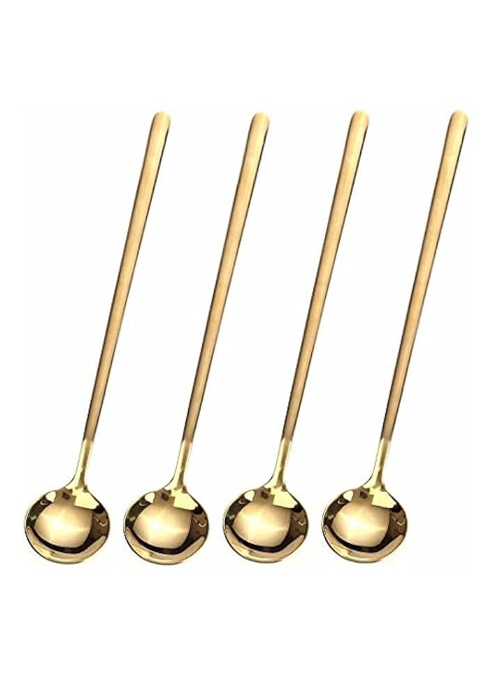 4 PCS 6.7 Inches Coffee Spoons, Stirring Spoons, Tea Spoons Long Handle, Gold Teaspoons, Gold Spoons, Ice Tea Spoons, Long Spoons for Stirring, Gold Espresso Spoons Stainless Steel