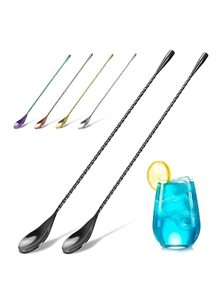 2-Pack 12 Inches Stainless Steel Bartender Mixing Spoon Cocktail Stirrers, Spiral Pattern Bar Spoon Stirring Spoon with Long Handle (Black)