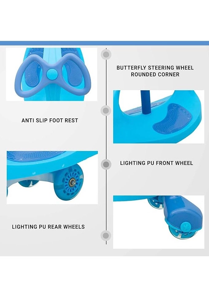 Kids Ride-On Twist Car, Swing Car Sliding PU Wheels Swing Anti-rollover Walker For 1+ Years Old Children - Blue