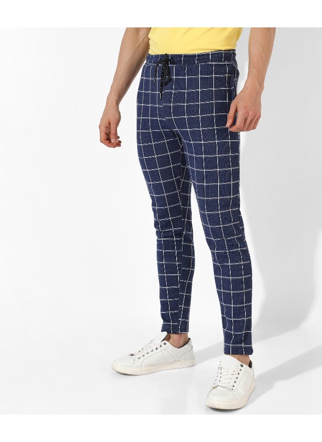 Men's Dark Blue Checkered Regular Fit Trackpants