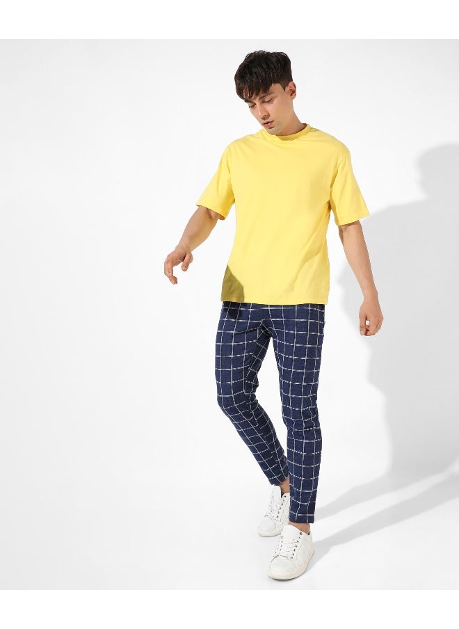 Men's Dark Blue Checkered Regular Fit Trackpants