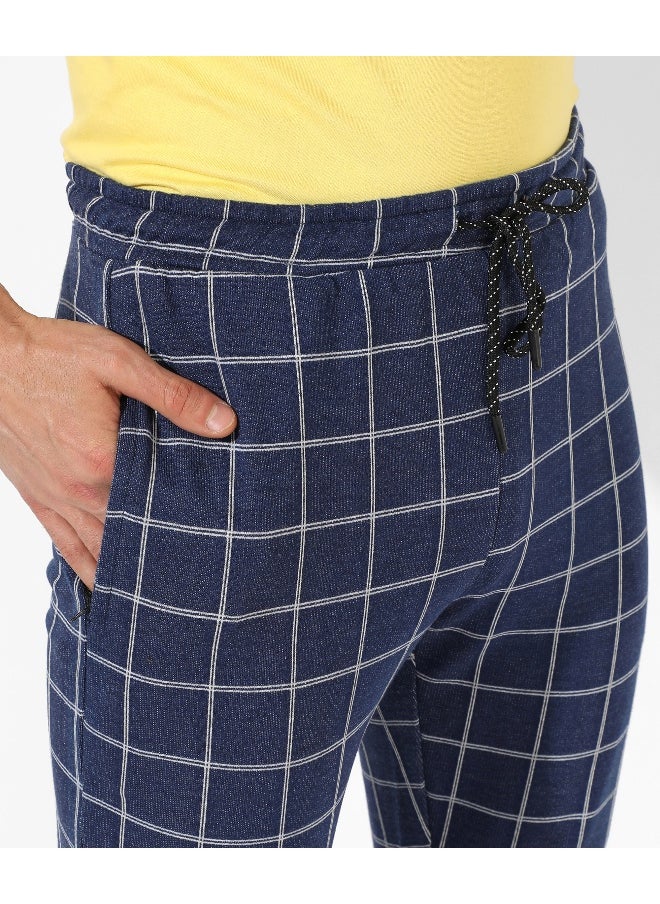 Men's Dark Blue Checkered Regular Fit Trackpants