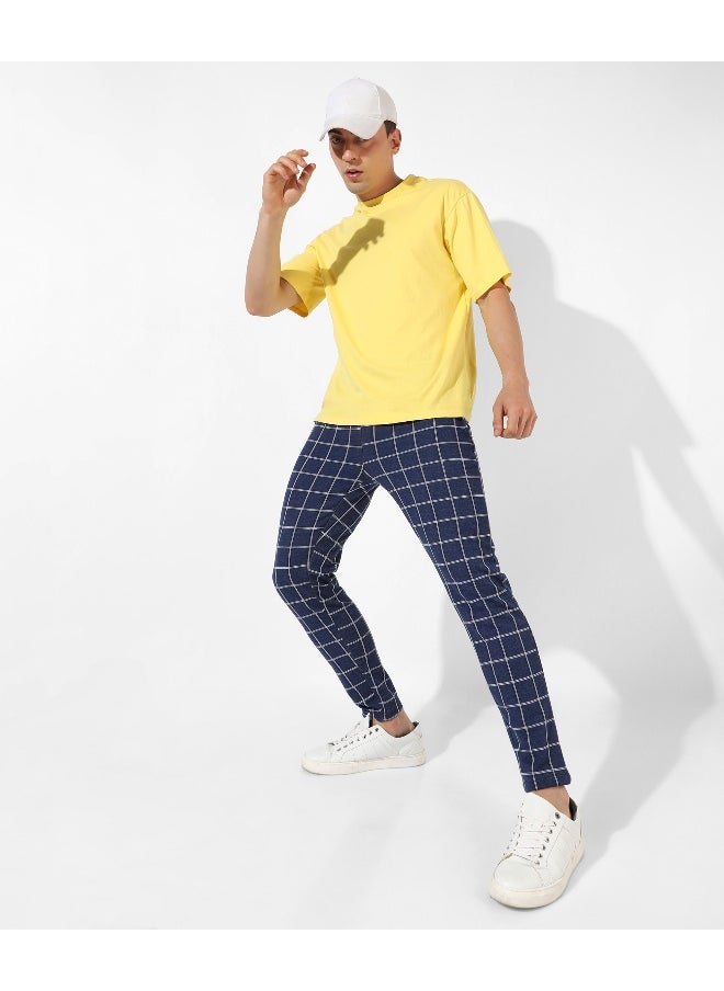 Men's Dark Blue Checkered Regular Fit Trackpants