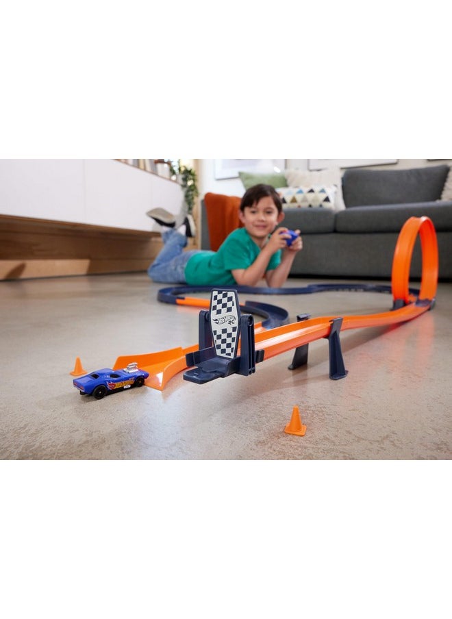 Toy Car Rc Track Set With 1:64 Scale Remote-Control Vehicle & 30+ Pieces Of Race Track To Create Multiple Configurations