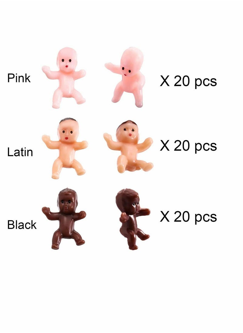 Mini Baby Figurines Set, 60 Pieces Plastic Baby Party Favors with Velvet Bag, Perfect for Baby Shower Games and Decorations, 1 Inch Size