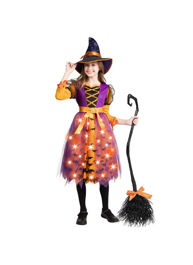 Girls Witch Costume, Light Up Starry Witch Dress With Hat And Broom For Kids, Toddler Halloween Dress Up, Role Play (3T (3-4 Yr))