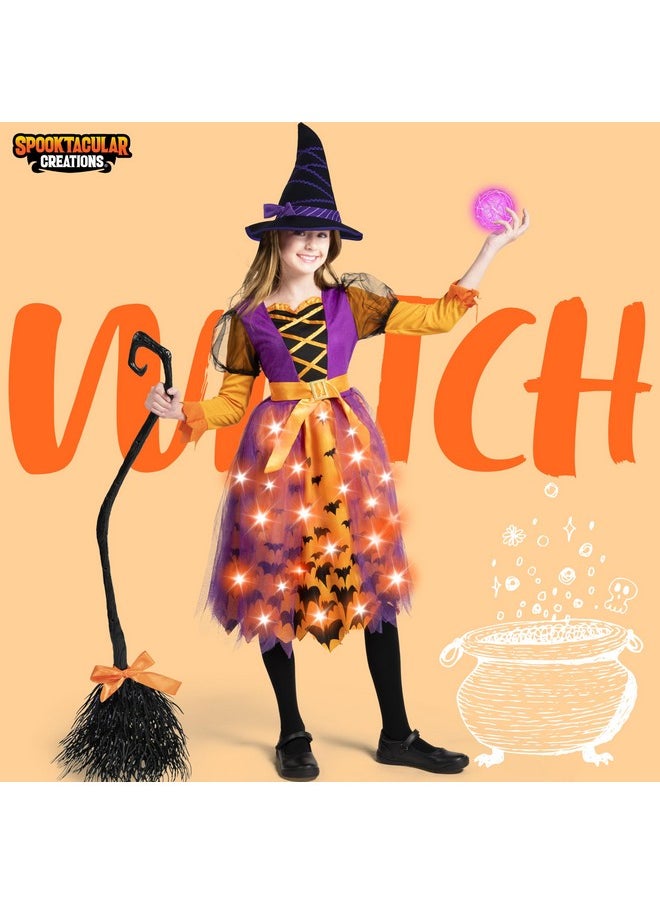 Girls Witch Costume, Light Up Starry Witch Dress With Hat And Broom For Kids, Toddler Halloween Dress Up, Role Play (3T (3-4 Yr))