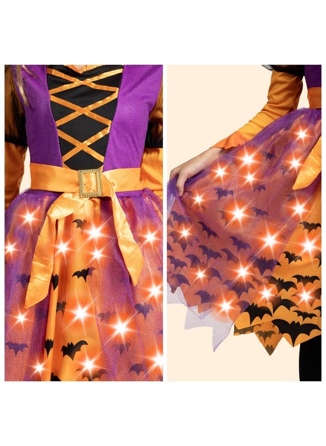 Girls Witch Costume, Light Up Starry Witch Dress With Hat And Broom For Kids, Toddler Halloween Dress Up, Role Play (3T (3-4 Yr))