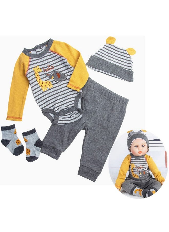 Reborn Baby Dolls Clothes 24 Inch Boy For 22-24 Inch Reborn Dolls Clothes Accesories Outfits Yellow Stripe 4 Pcs Set