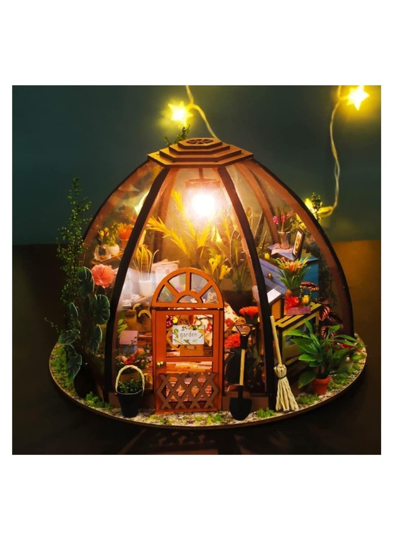 DIY Cabin Kit, Dollhouse Miniature 1:24 Scale with Furniture, Assembled Small Flower House Building Model Ornaments, Creative Gift for Kids