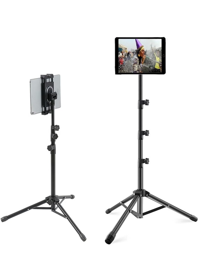 Tripod Stand Tablet Holder: Adjustable Height Tripod Stand Foldable Phone Holder Phone Tripod Stand Floor Tablet Cradle Bracket for 4.7-12.9 Inch iPhone 13 Pro Samsung Tab iPad Mini Galaxy