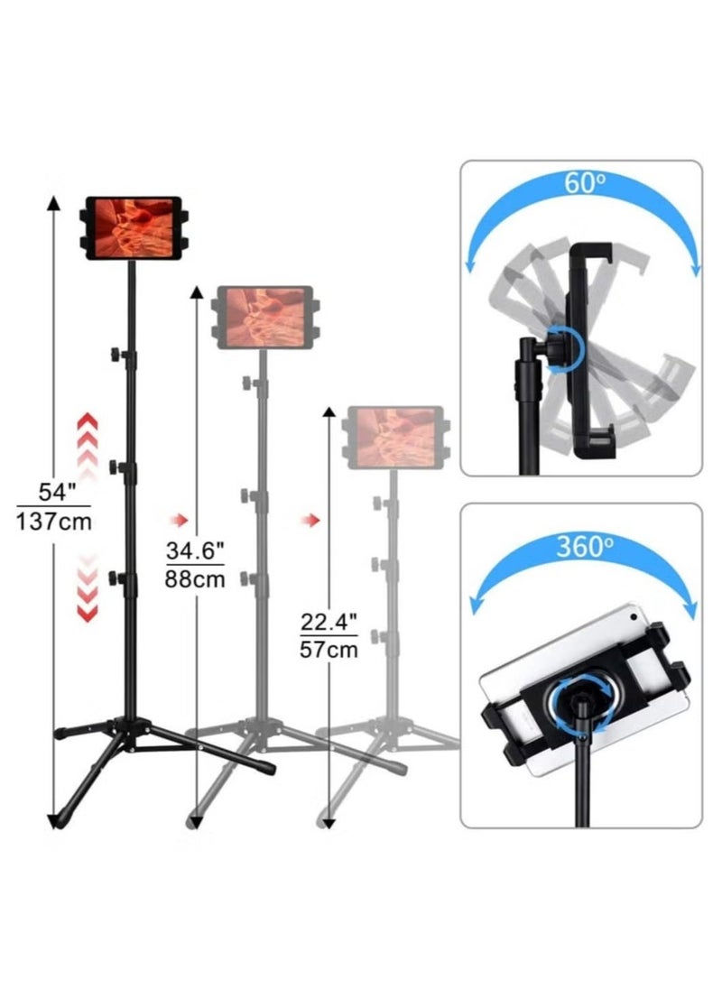 Tripod Stand Tablet Holder: Adjustable Height Tripod Stand Foldable Phone Holder Phone Tripod Stand Floor Tablet Cradle Bracket for 4.7-12.9 Inch iPhone 13 Pro Samsung Tab iPad Mini Galaxy