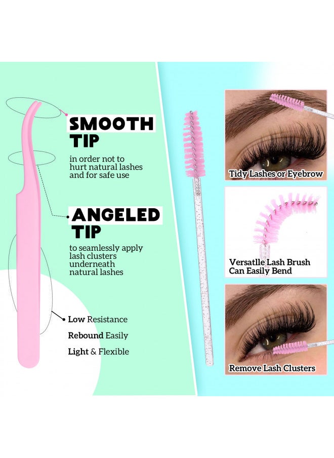 DIY Eyelash Extension Kit D Curl Fluffy Wispy Lash Clusters Individual Lashes Lash Extension Kit with Lash Bond and Seal Applicator Tool for Self Application at Home (80P-280Pcs-Mix10-16mm-0.07D)