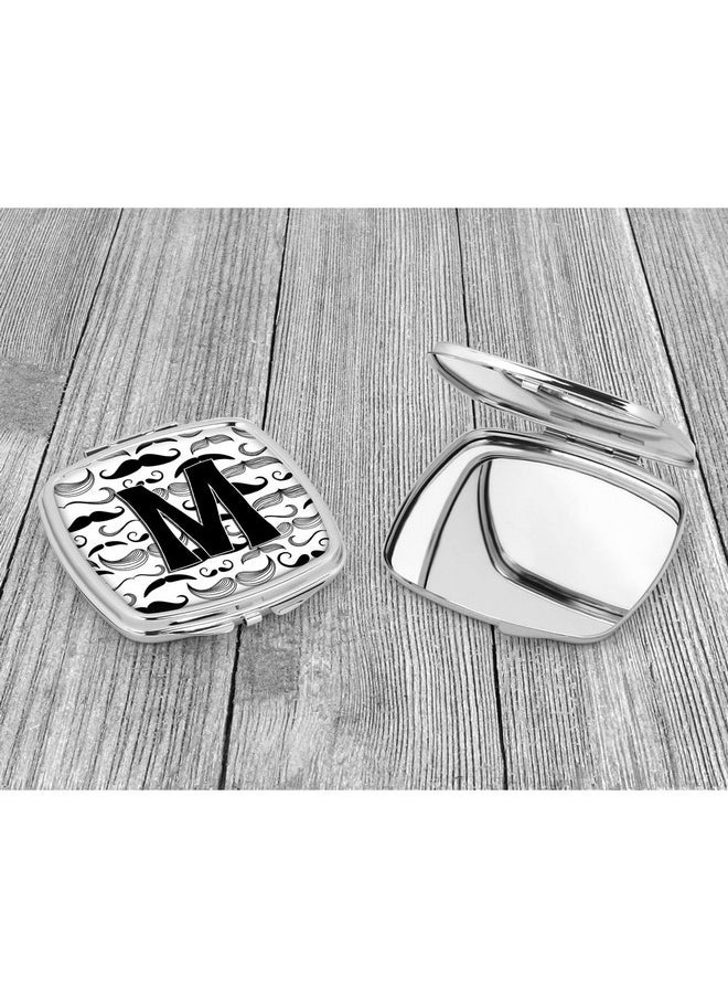 Cj2009-Mscm Letter M Moustache Initial Compact Mirror Decorative Travel Makeup Mirror For Women Girls Gifts Pocket Makeup Mirror Folding Handheld