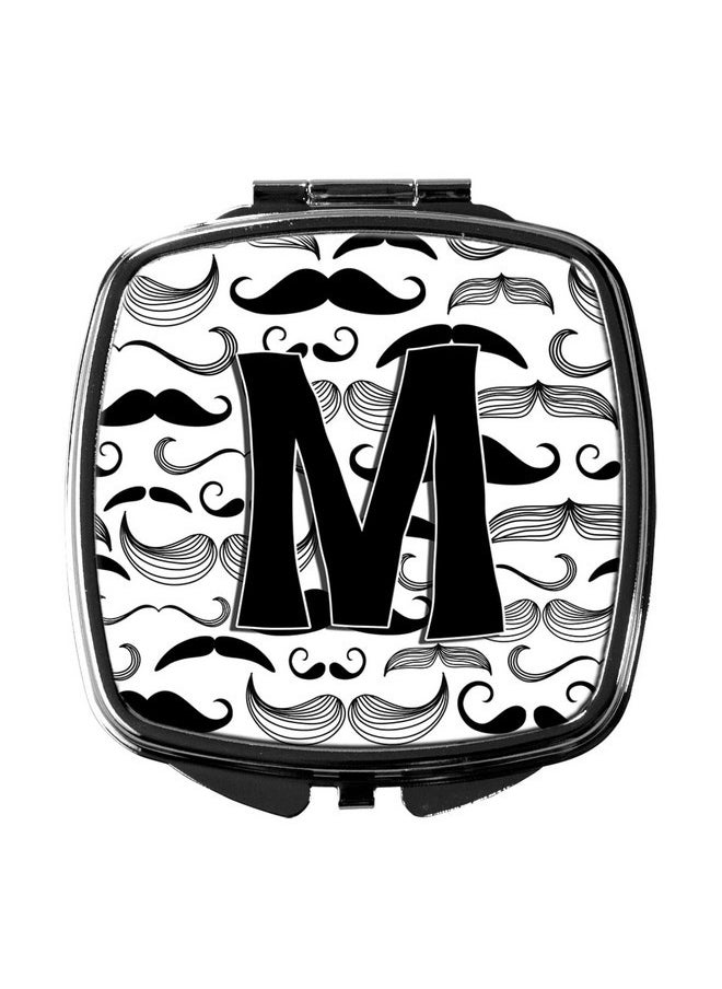 Cj2009-Mscm Letter M Moustache Initial Compact Mirror Decorative Travel Makeup Mirror For Women Girls Gifts Pocket Makeup Mirror Folding Handheld