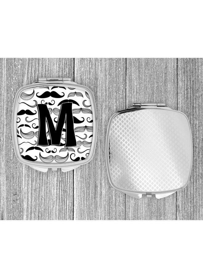 Cj2009-Mscm Letter M Moustache Initial Compact Mirror Decorative Travel Makeup Mirror For Women Girls Gifts Pocket Makeup Mirror Folding Handheld