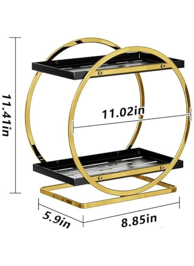 2 Tier Perfume Organizer, Bathroom Organizer Countertop, Dresser Makeup Vanity Skincare Storage Tray Shelf Rack Senior Room Decor Aesthetic Display Accessories (Black Gold)
